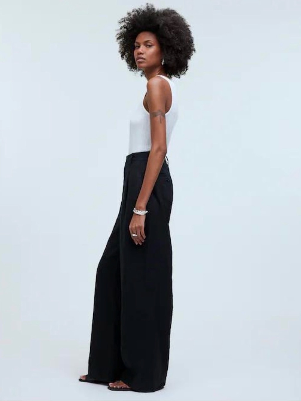 Madewell 100% Linen Wide Leg Pants Size 0 Black Cuffed High Rise